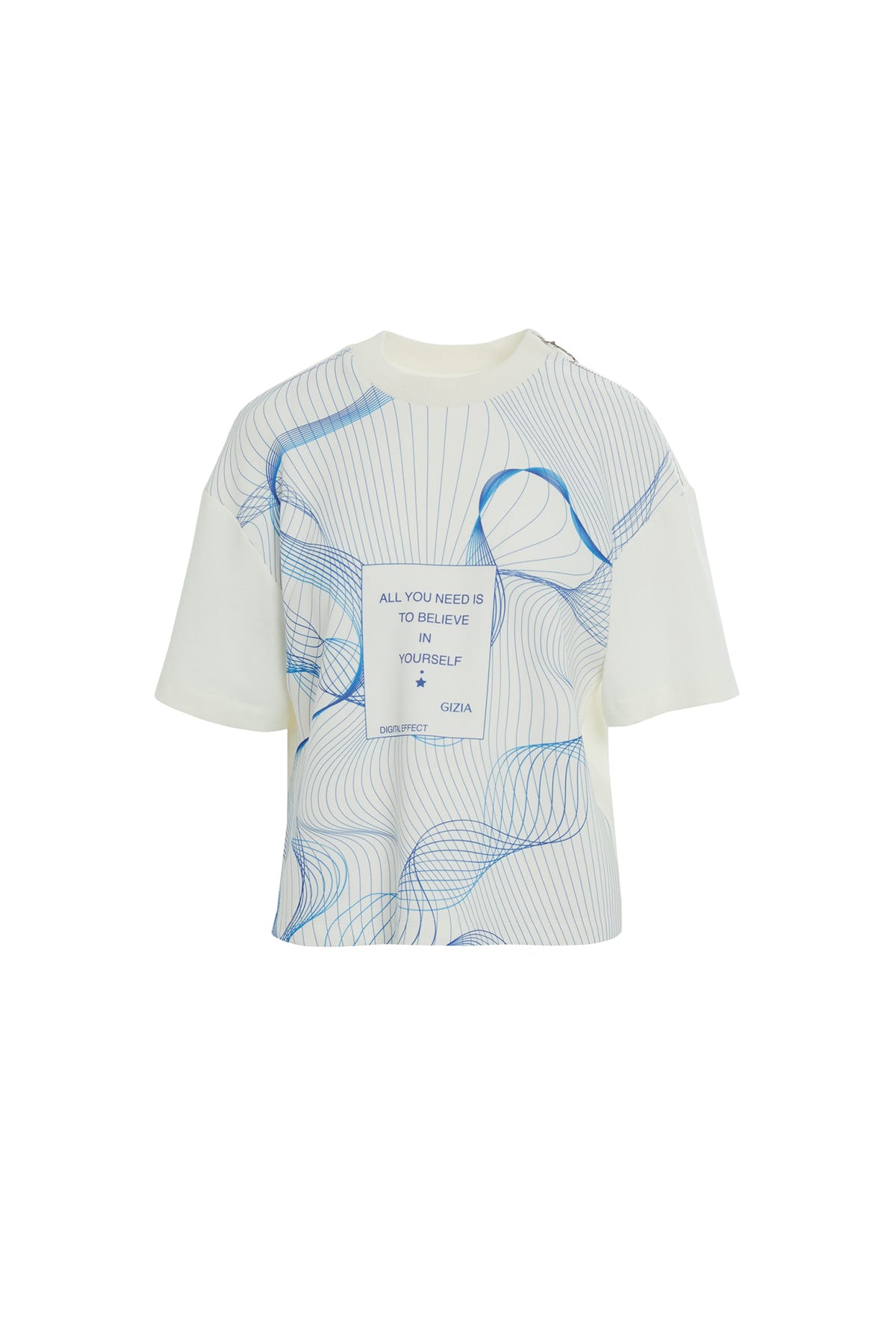 Grafik Desenli Kısa Kollu Ekru T-shirt