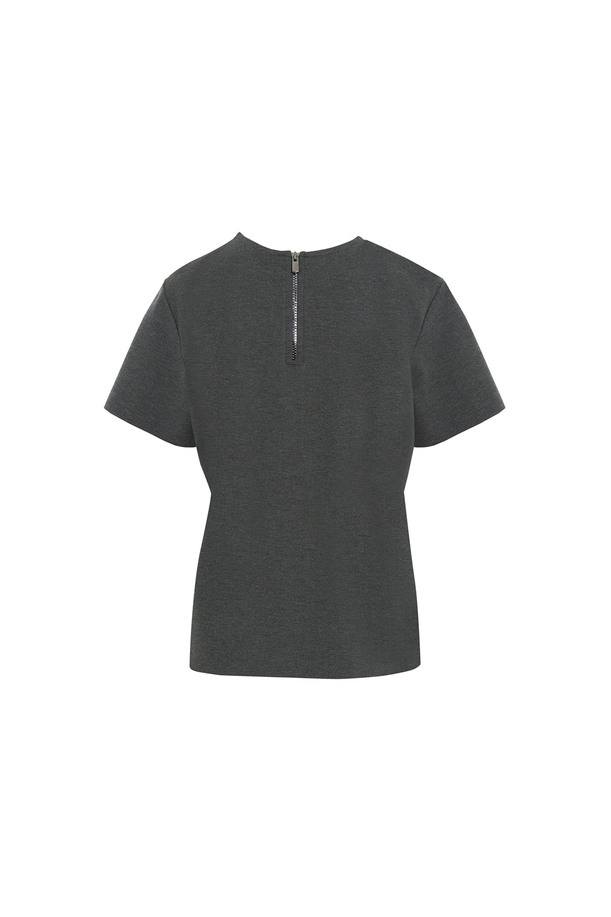 Önü Boncuk İşlemeli Kısa Kollu Gri T-shirt