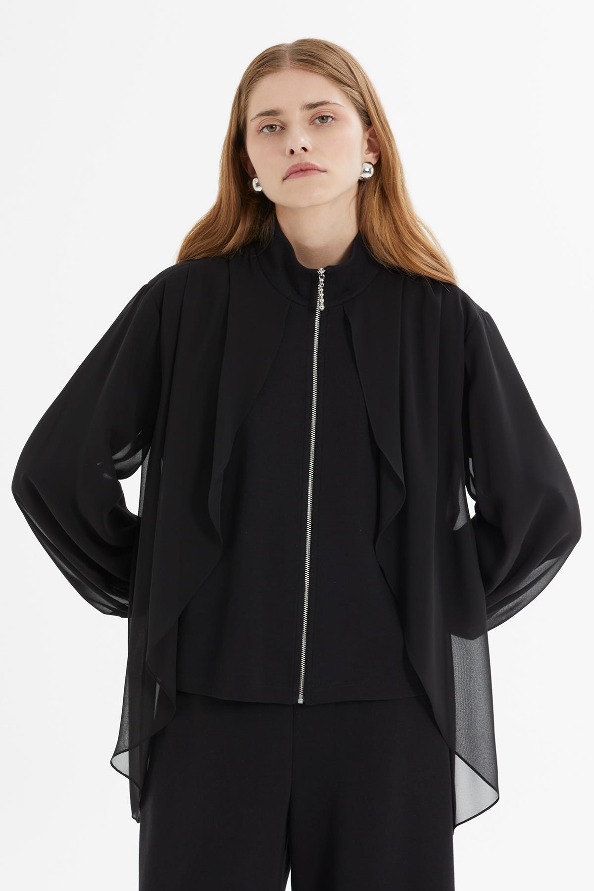 Dökümlü Ceketli Geniş Paça Takım