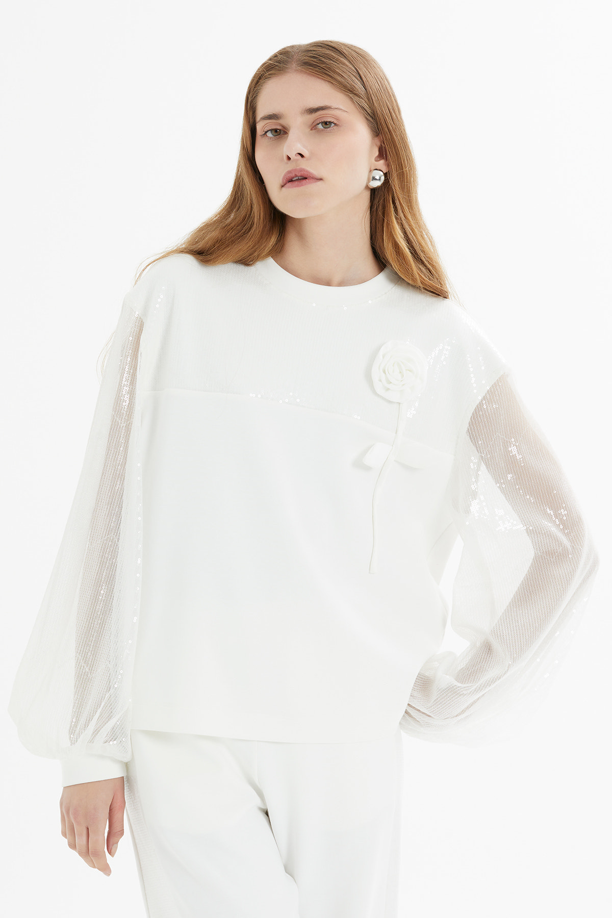 Transparan Kollu Ve Çiçek Aplikeli Takım