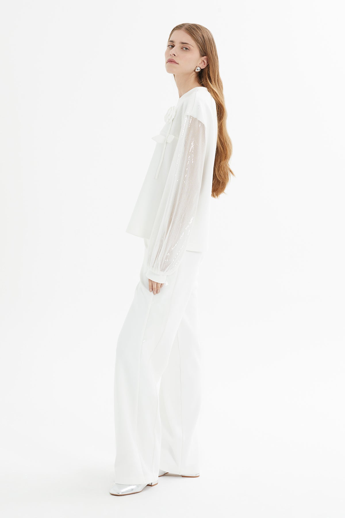 Transparan Kollu Ve Çiçek Aplikeli Takım