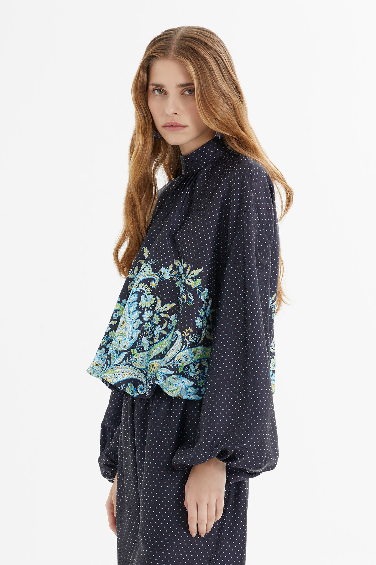 Balon Kollu Çiçek Desenli Puantiyeli Takım