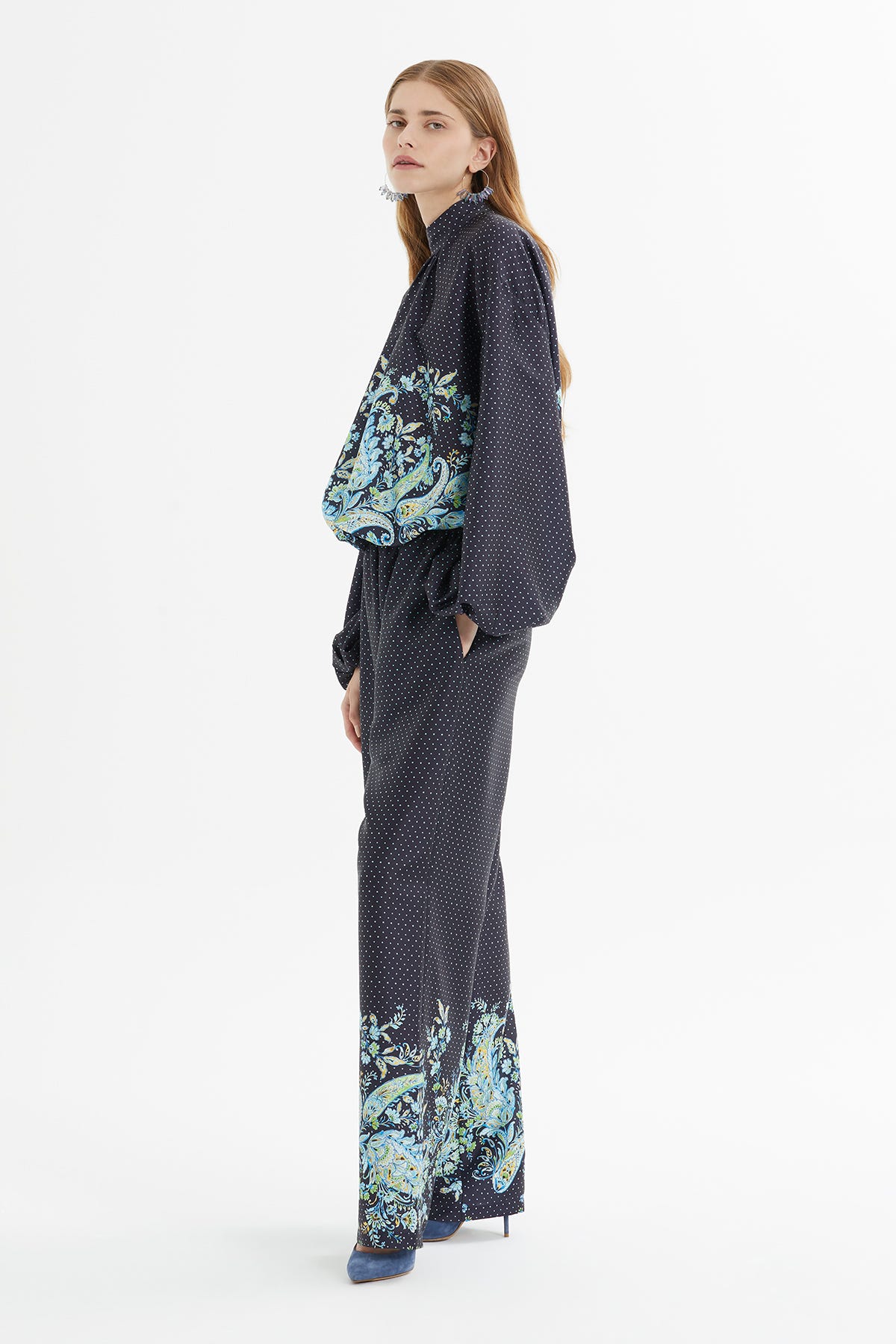 Balon Kollu Çiçek Desenli Puantiyeli Takım