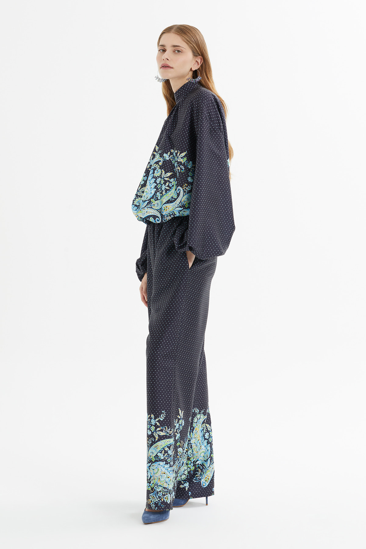 Balon Kollu Çiçek Desenli Puantiyeli Takım