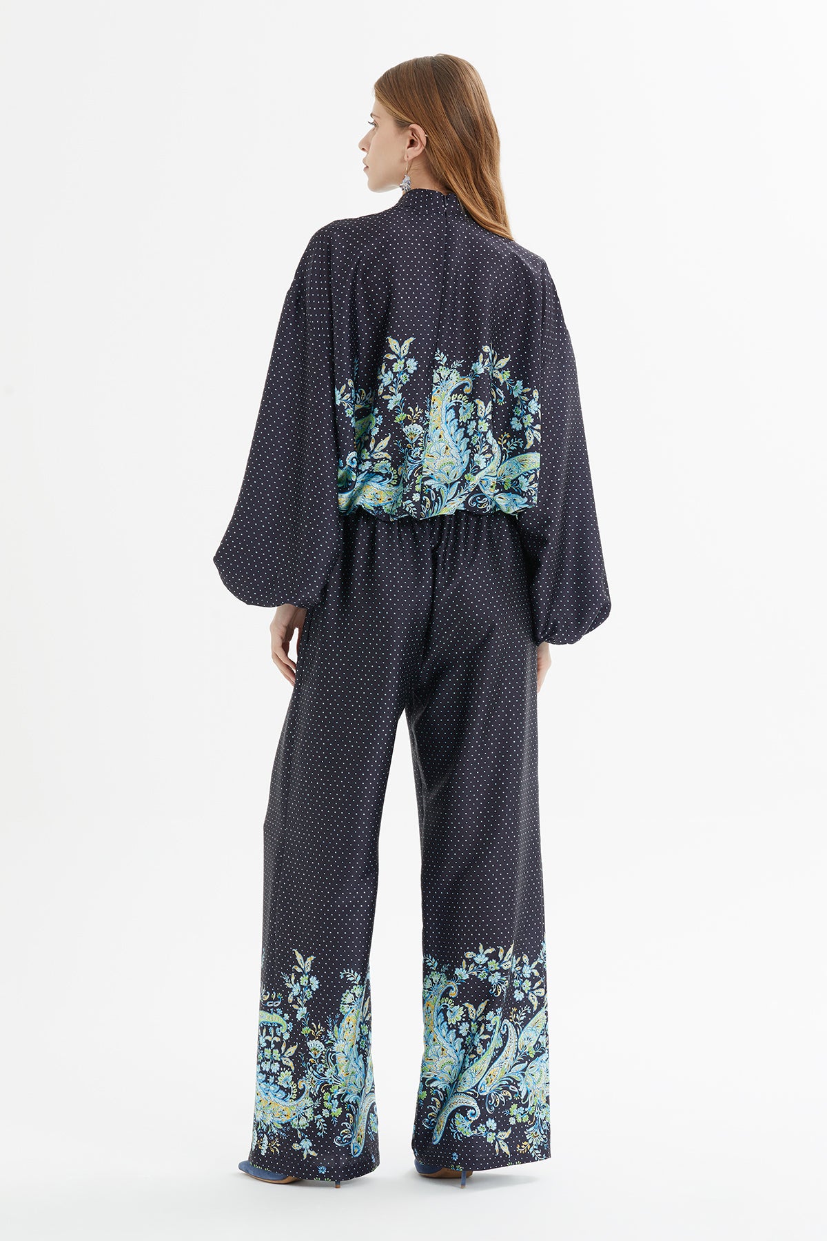 Balon Kollu Çiçek Desenli Puantiyeli Takım