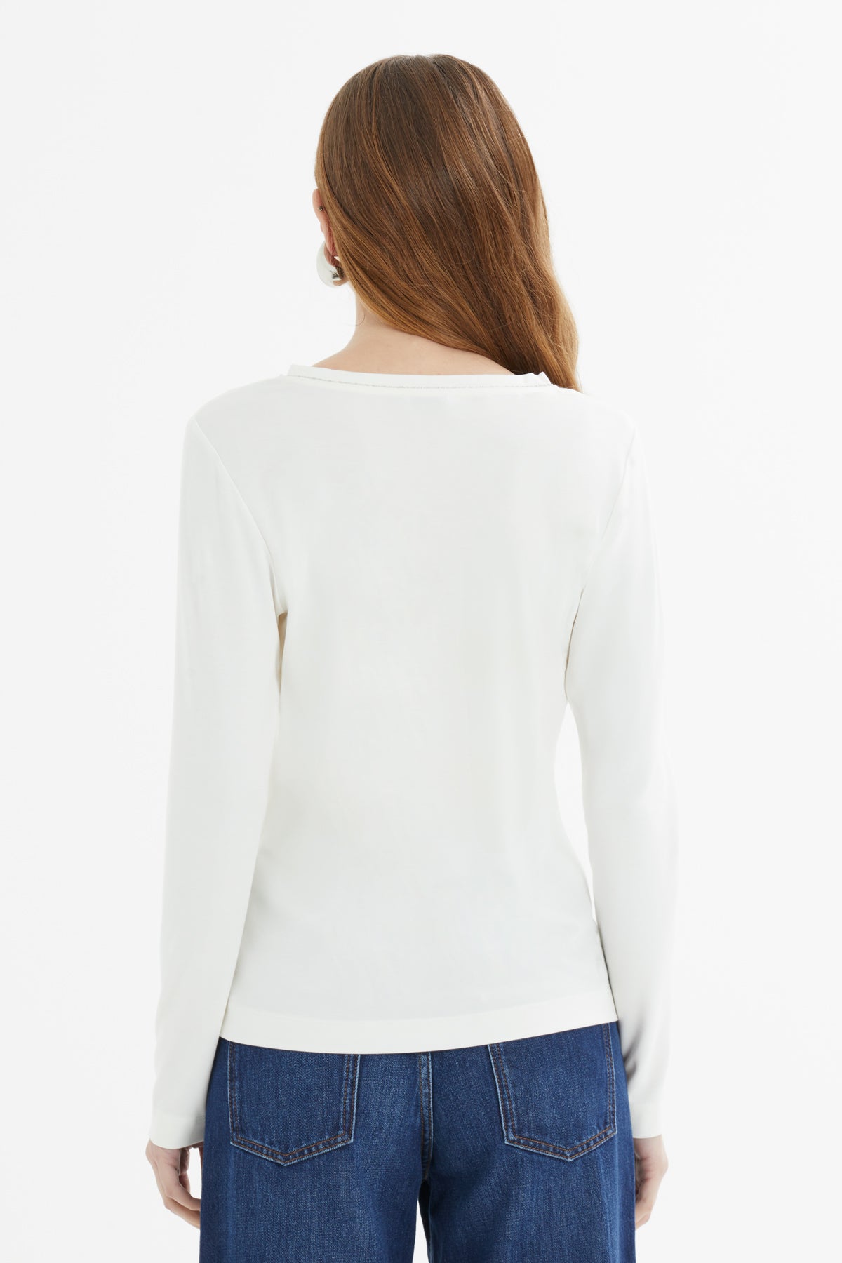 V Yaka Şerit Aksesuar Detaylı Örme Bluz