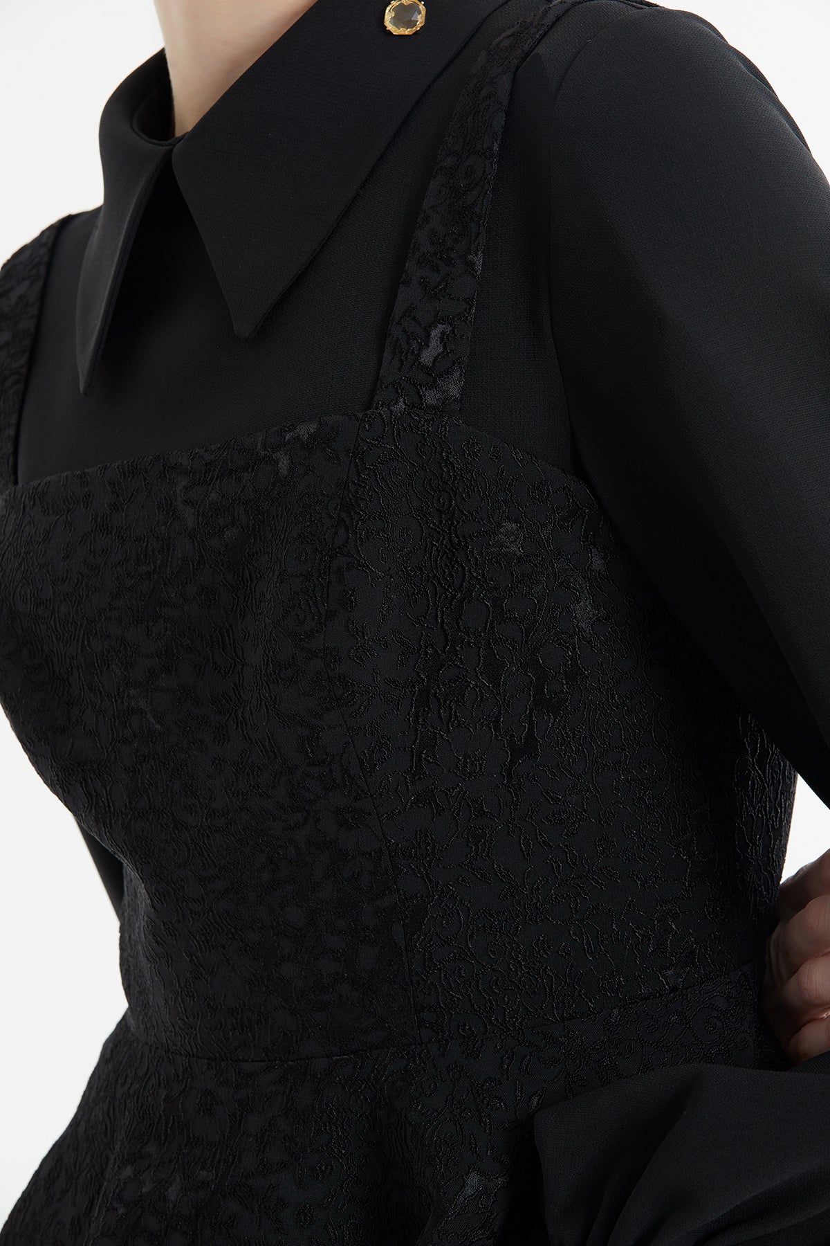 Dantel Detaylı Peplum Uzun Elbise