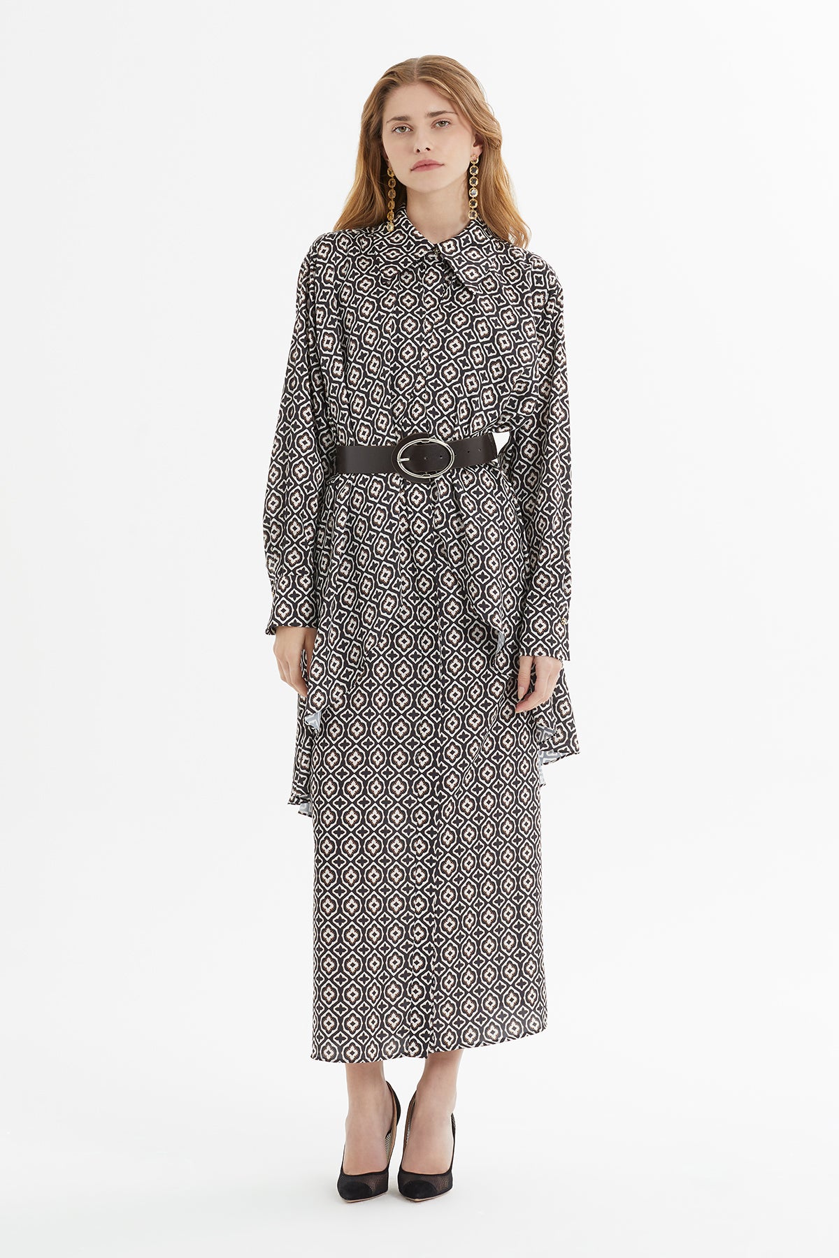 Aller Parçalı Desenli Maxi Elbise