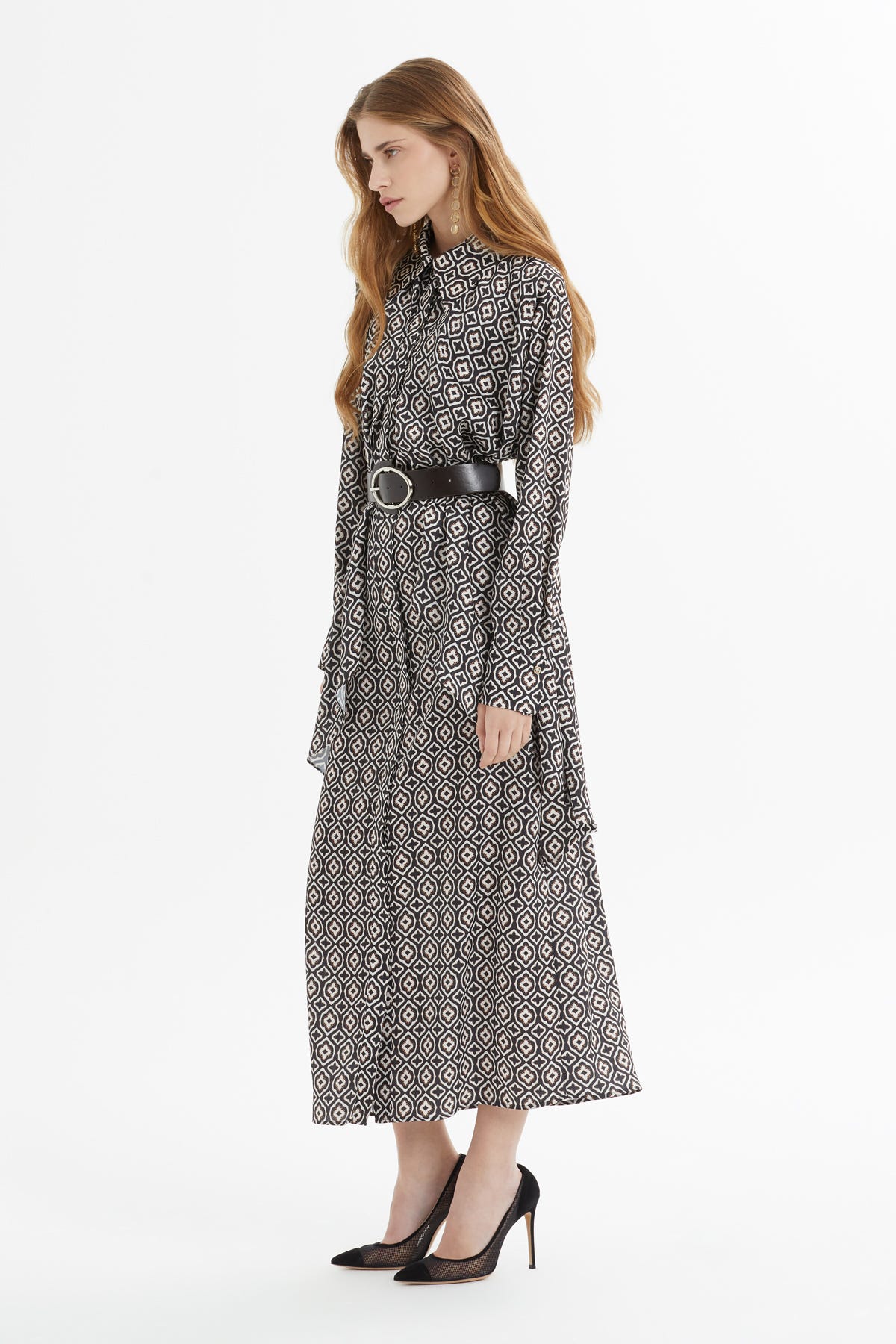 Aller Parçalı Desenli Maxi Elbise