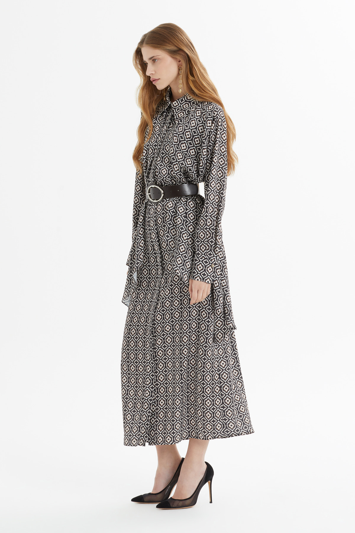 Aller Parçalı Desenli Maxi Elbise