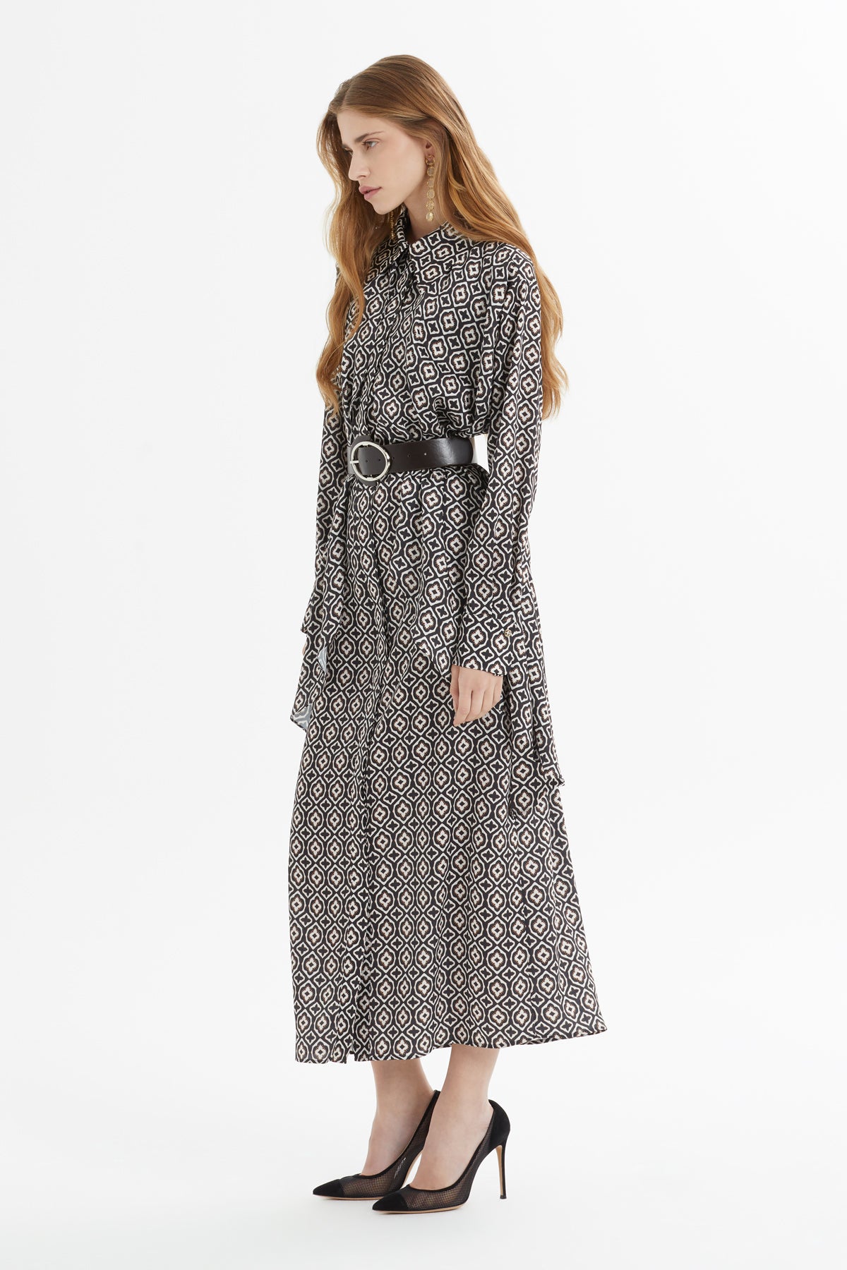 Aller Parçalı Desenli Maxi Elbise