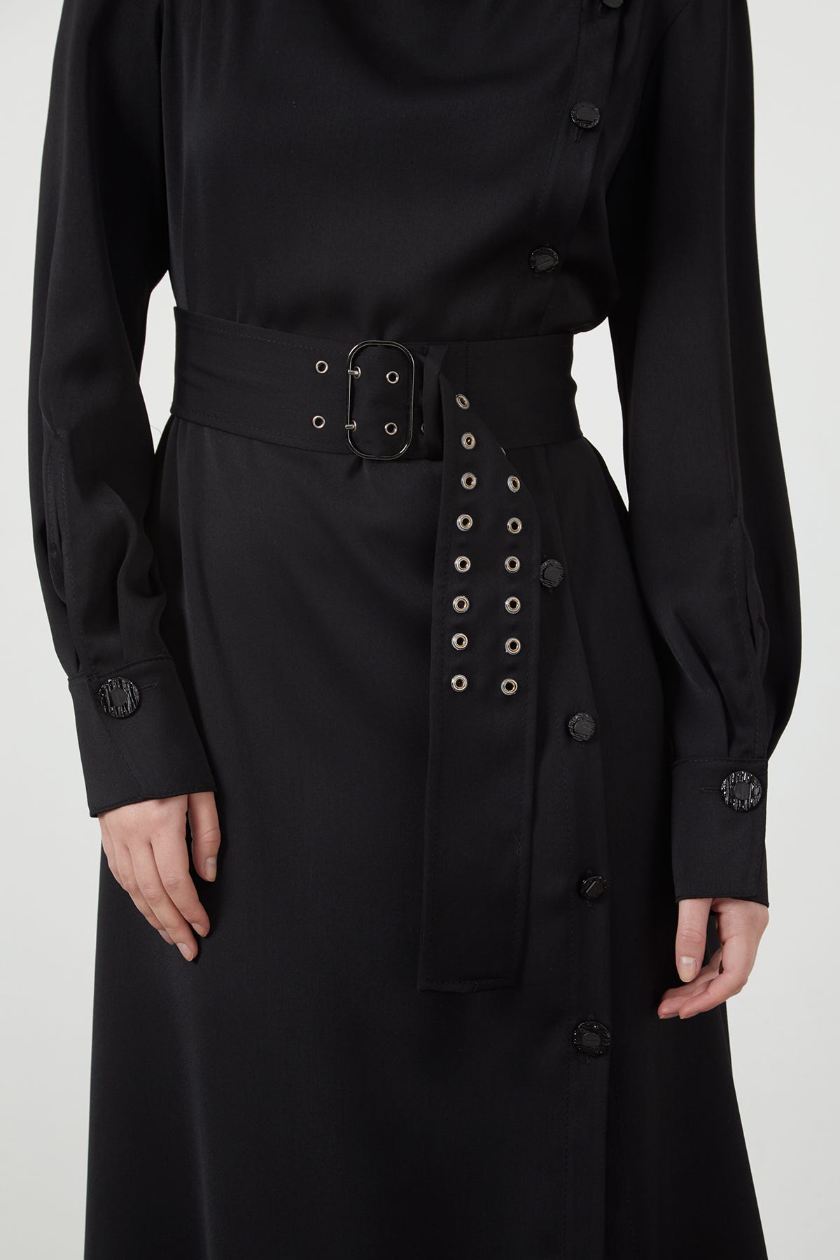 Kuşaklı Asimetrik Maxi Elbise