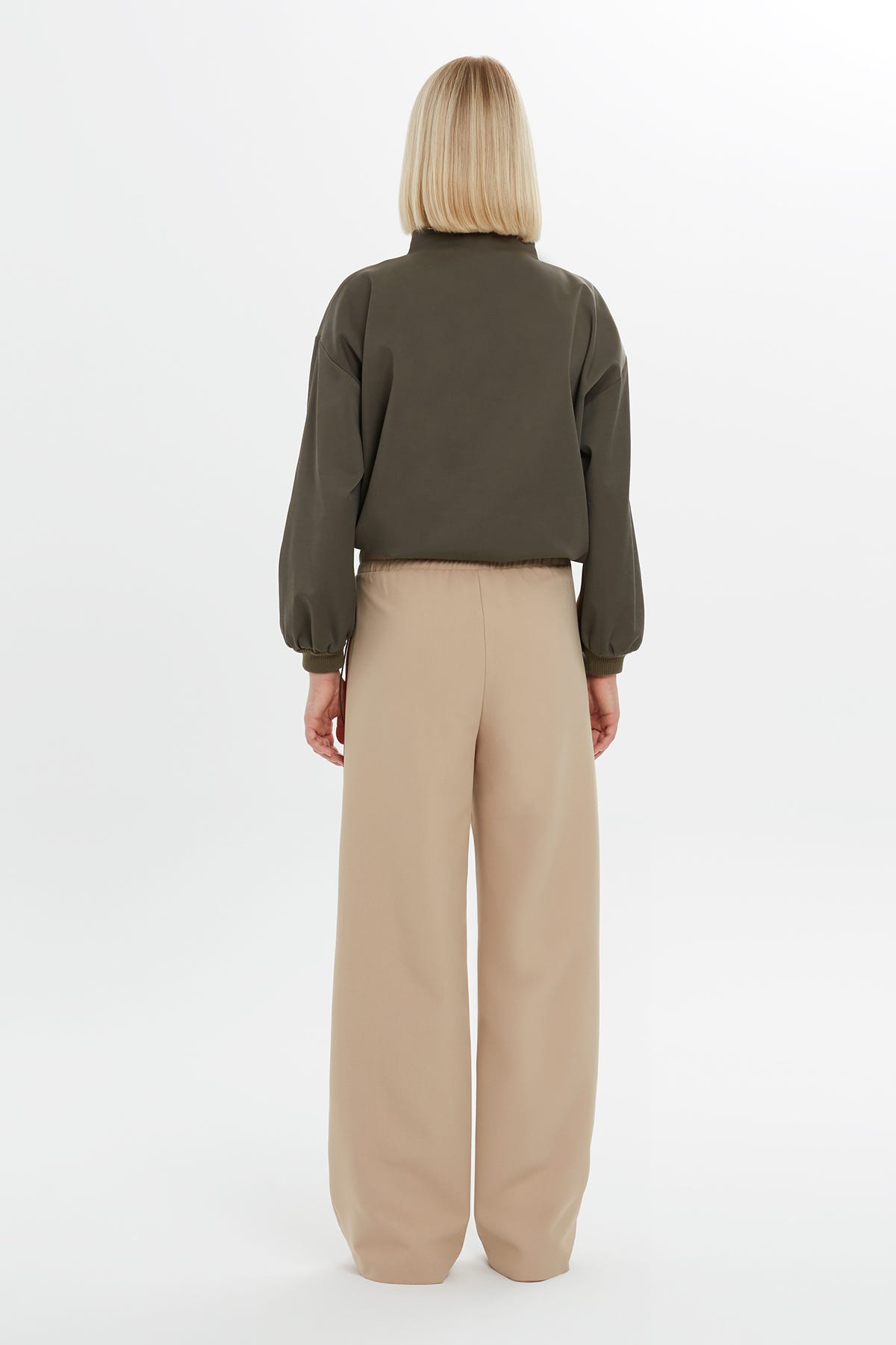 Cepli Ve Fermuarlı Haki Sweatshirt