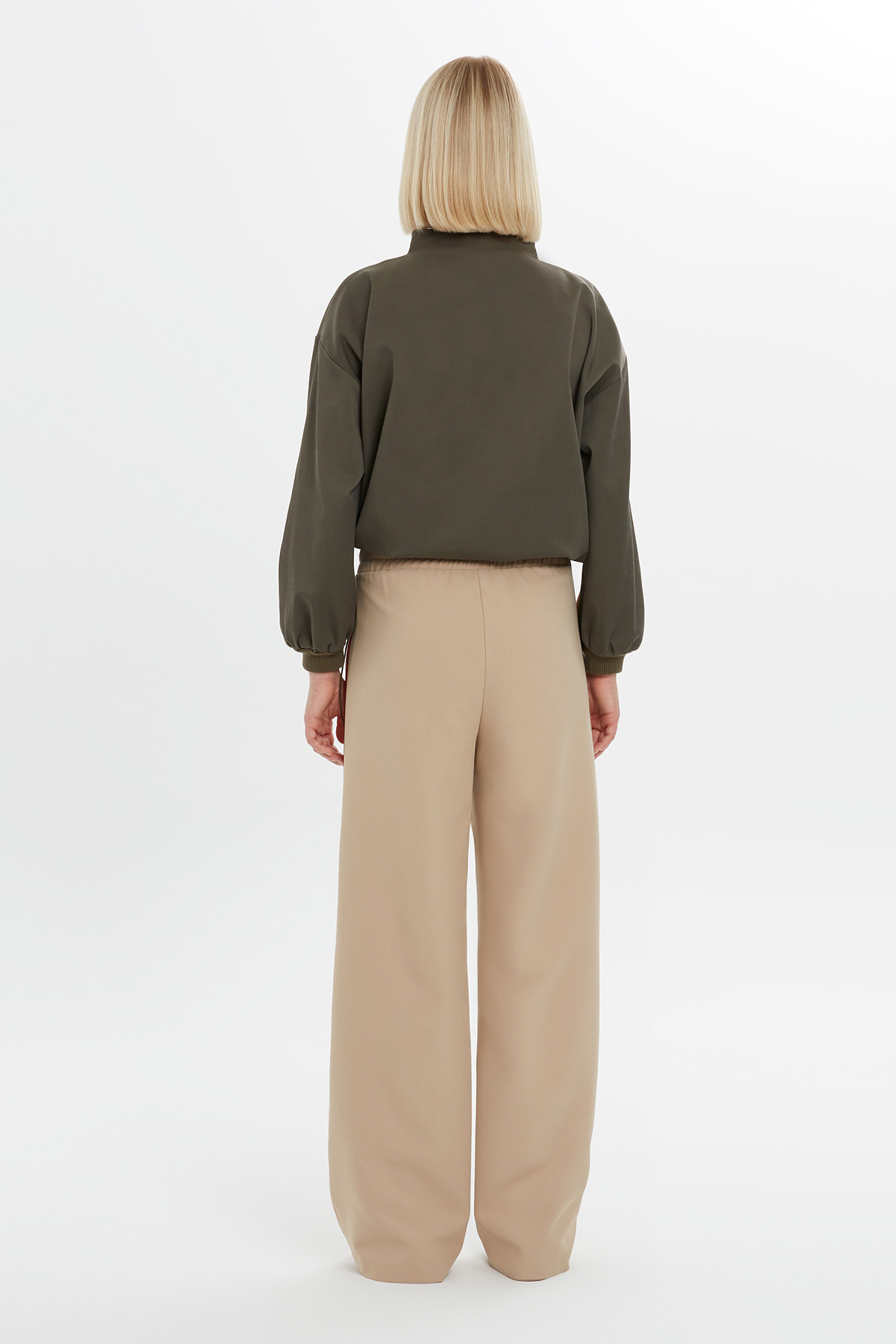 Cepli Ve Fermuarlı Haki Sweatshirt