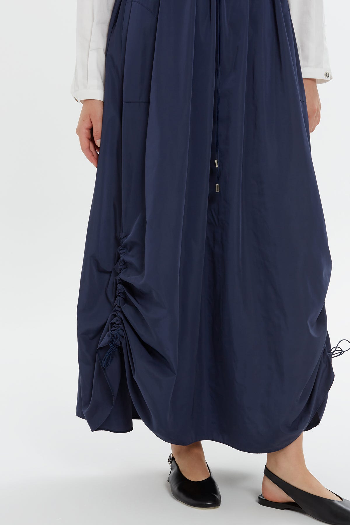 Katmanlı Gömlek Görünümlü Drapeli Maxi Elbise