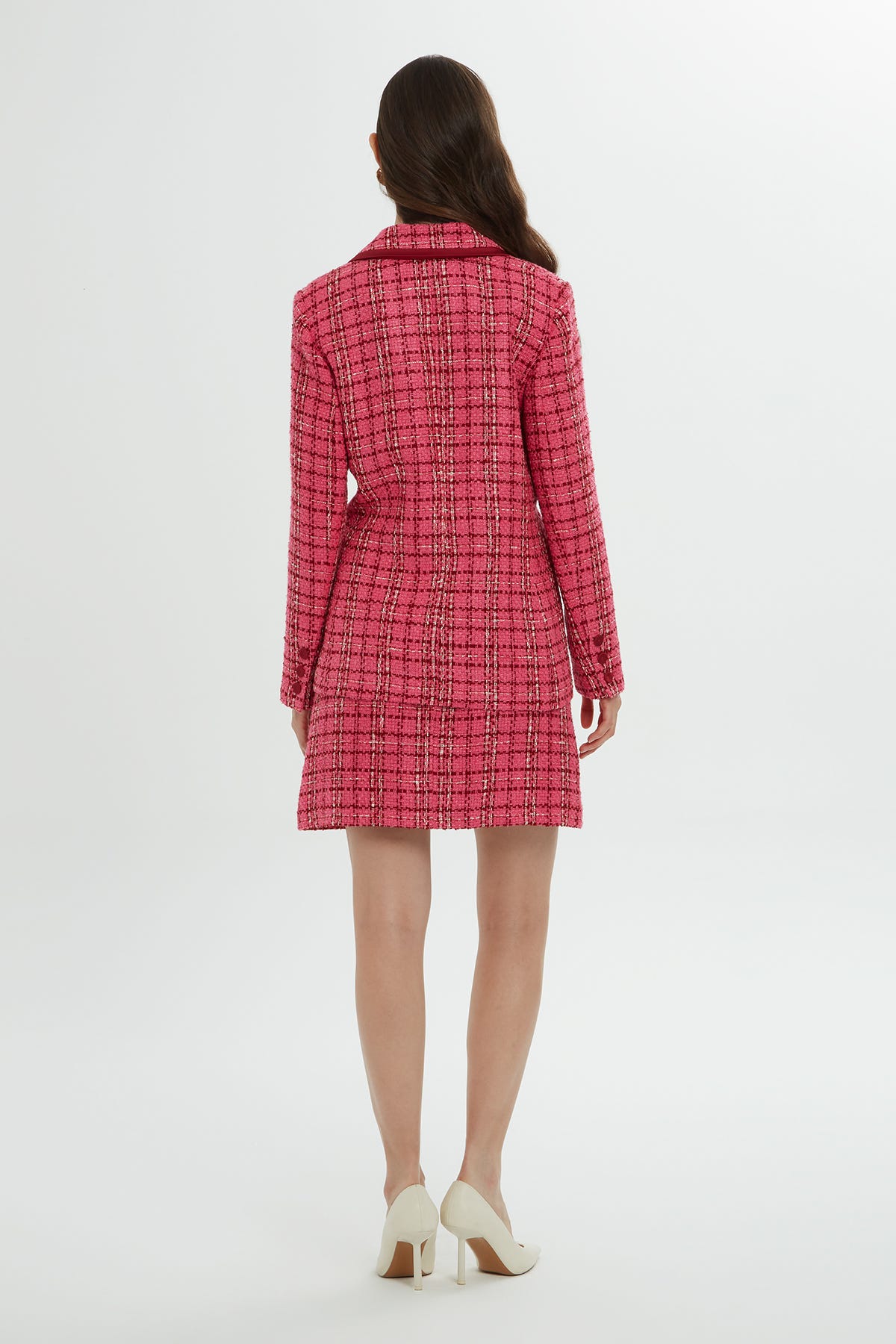 Ekose Desenli Ceket Ve Etek Takımı