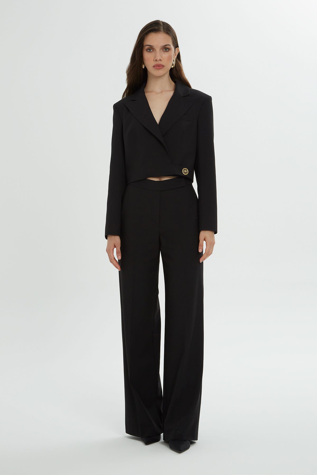 Crop Ceketli Pantolonlu Takım