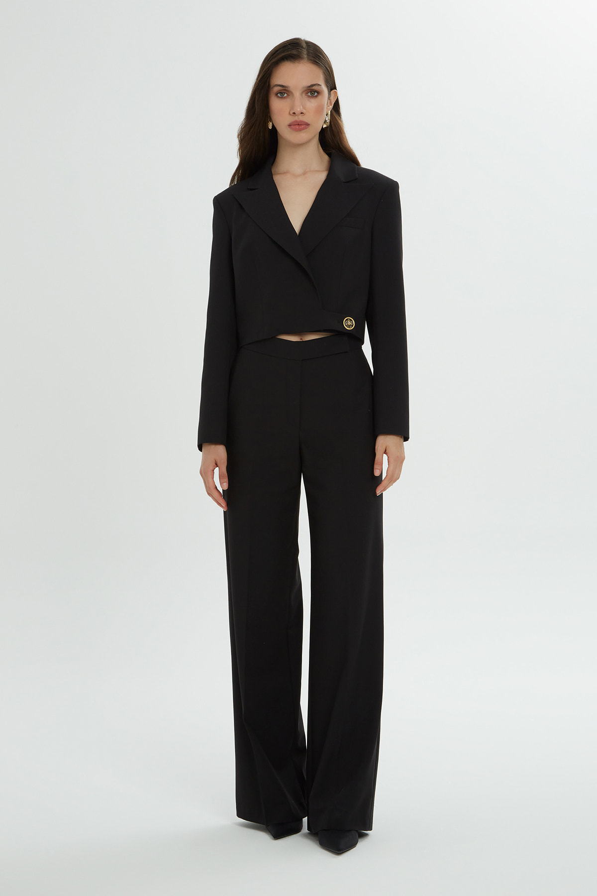 Crop Ceketli Pantolonlu Takım