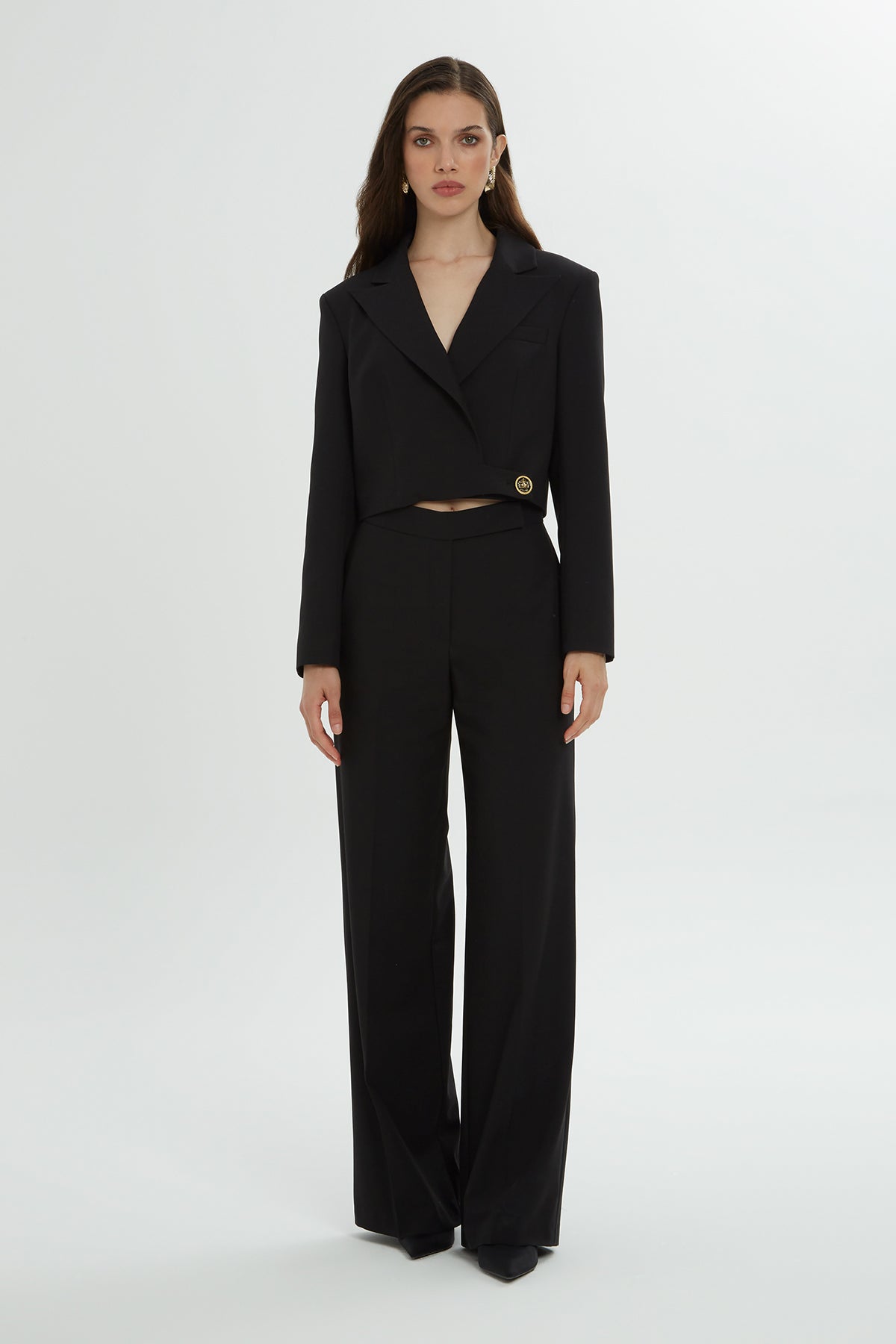 Crop Ceketli Pantolonlu Takım