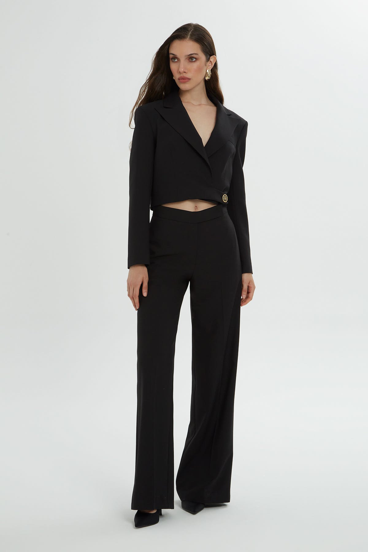 Crop Ceketli Pantolonlu Takım