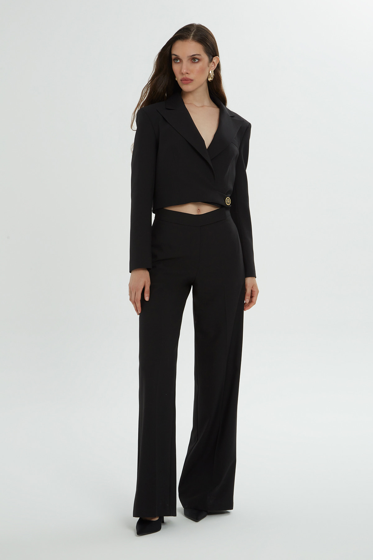 Crop Ceketli Pantolonlu Takım