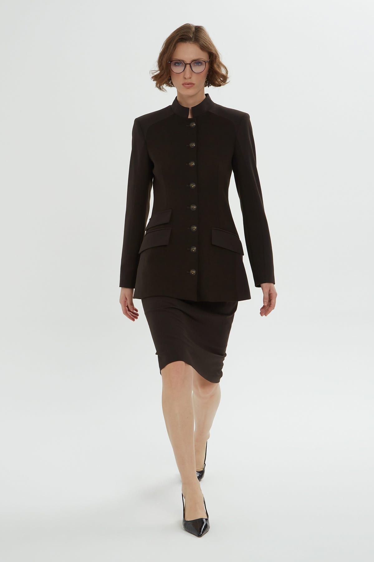 Düğme Detaylı Ceket Ve Kalem Etek Takımı