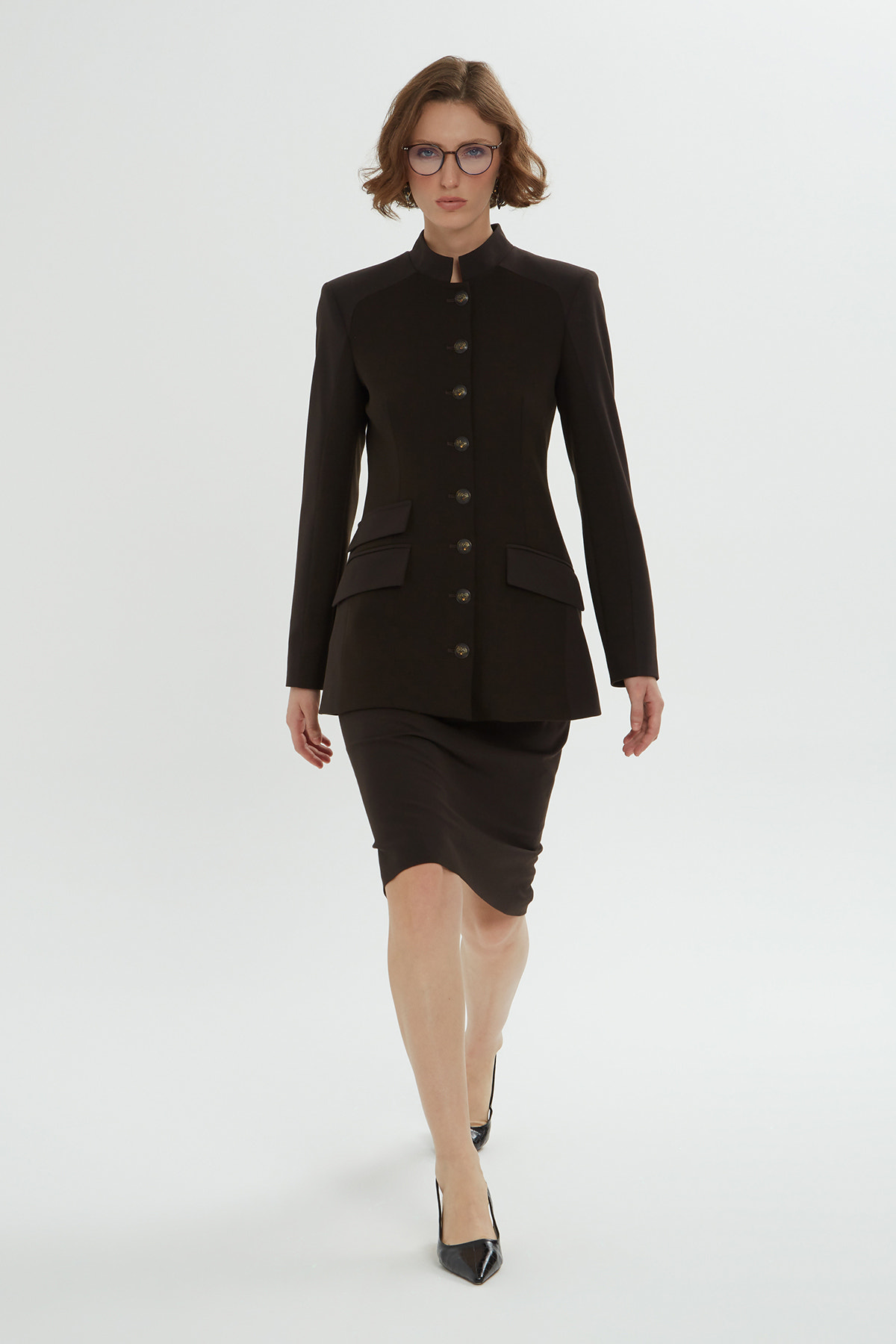 Düğme Detaylı Ceket Ve Kalem Etek Takımı