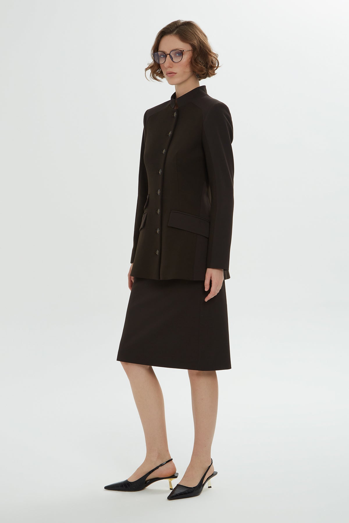 Düğme Detaylı Ceket Ve Kalem Etek Takımı