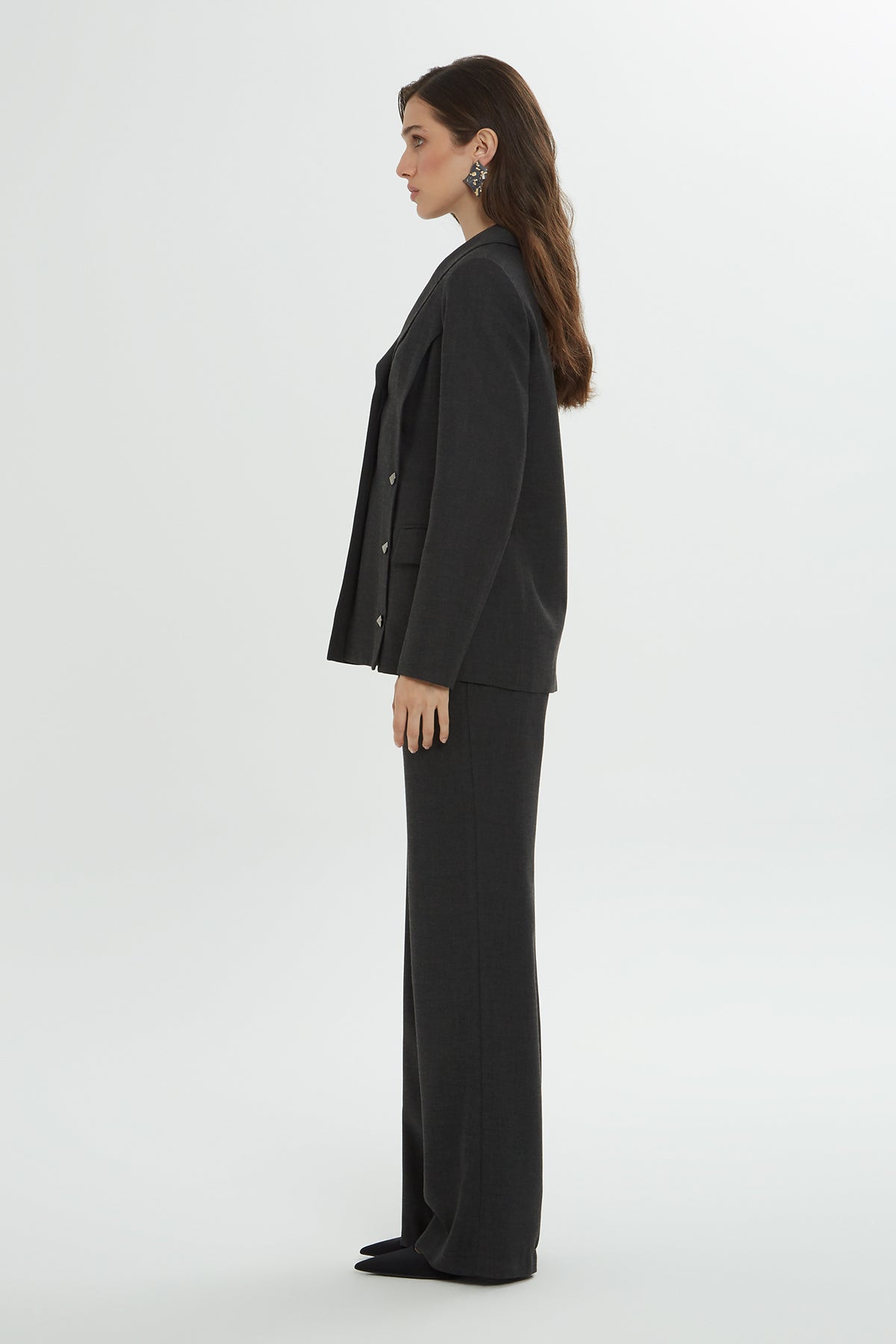 Ön Cepli Düğme Detaylı Pantolonlu Takım