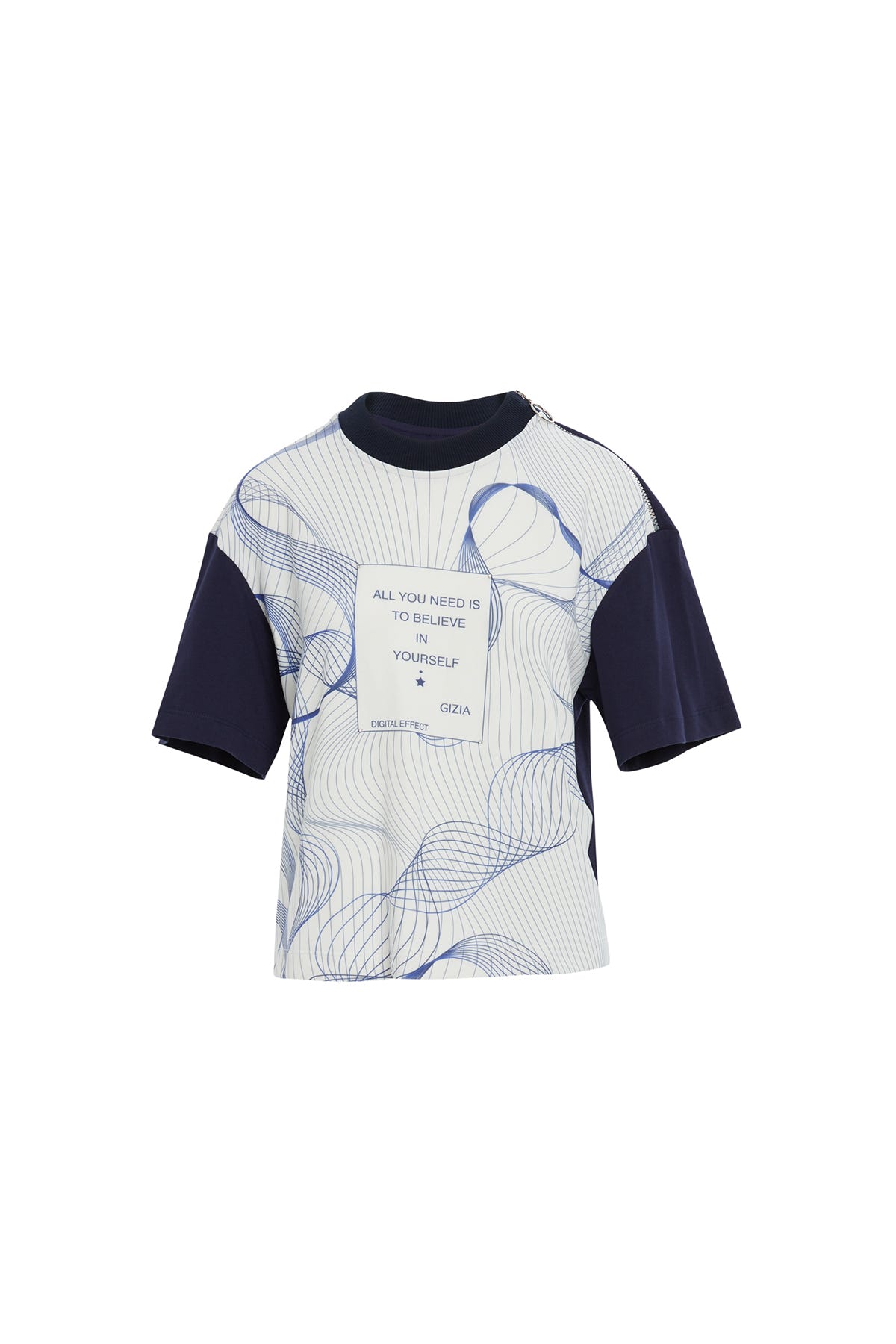 Grafik Desenli Kısa Kollu Lacivert T-shirt