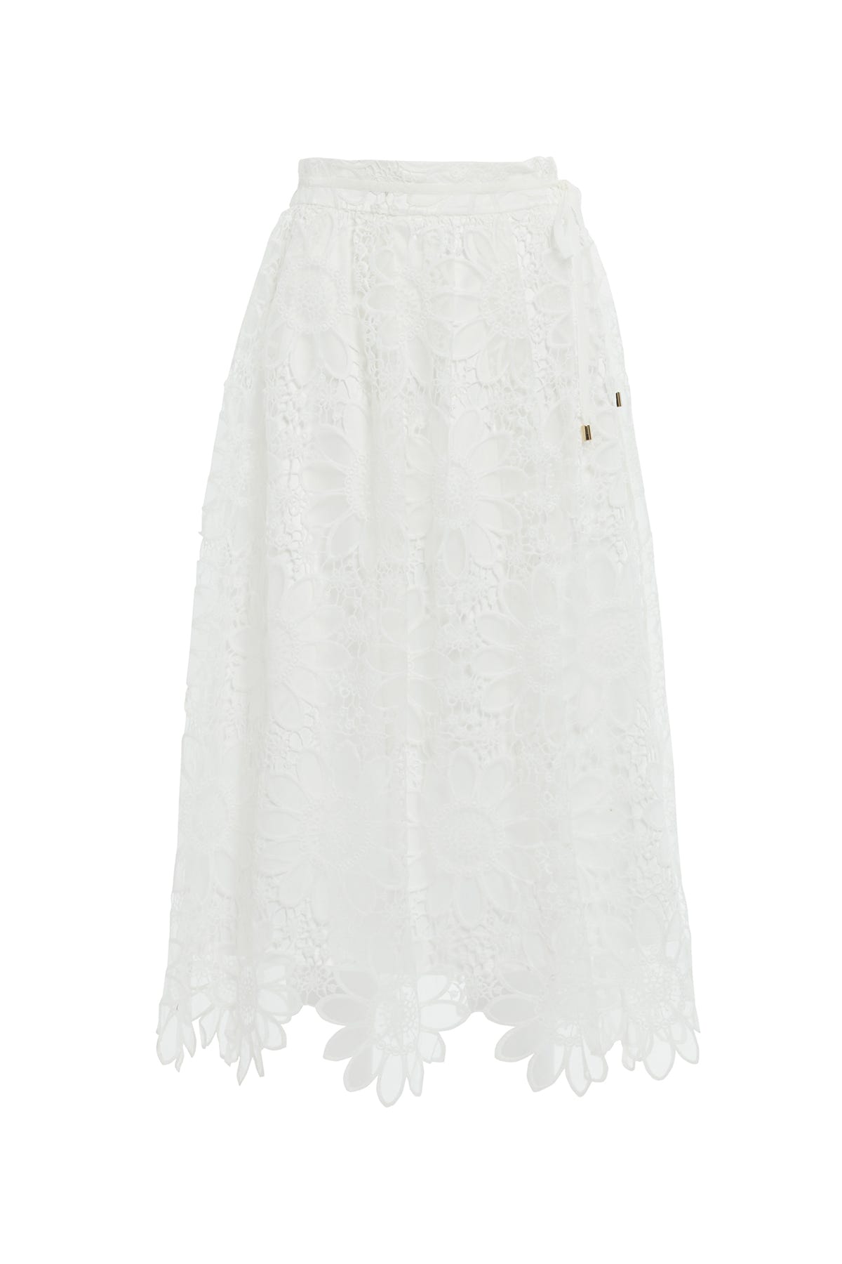 Yüksek Bel Dantelli Midi Etek