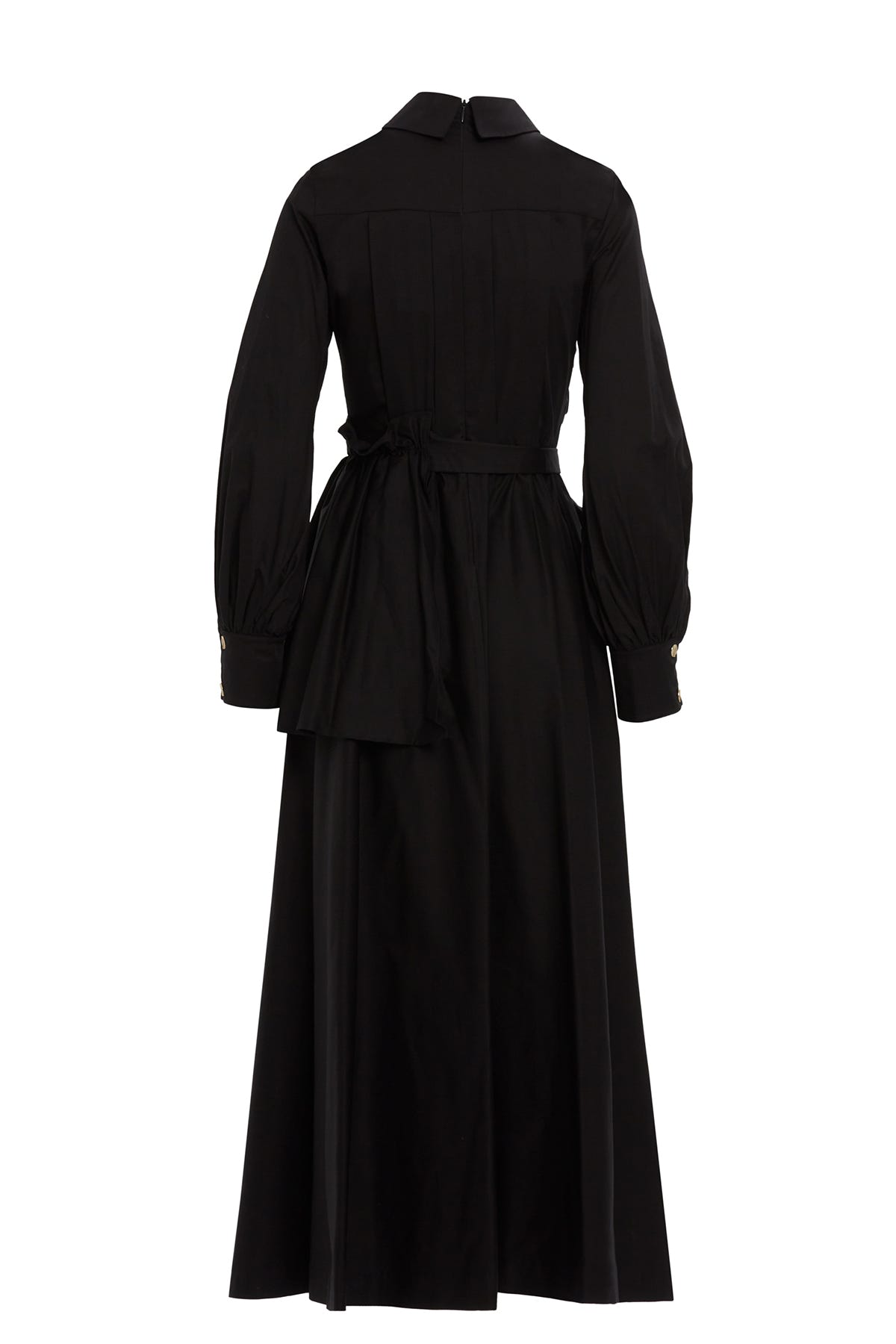 Fırfır Detaylı Kendi Kumaşından Kuşaklı Astarsız Uzun Elbise