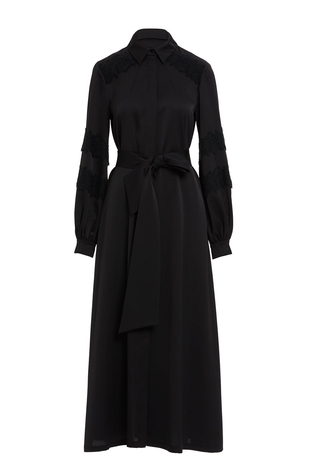 Gömlek Yaka Dantel Detaylı Seyyar Kuşaklı Maxi Elbise