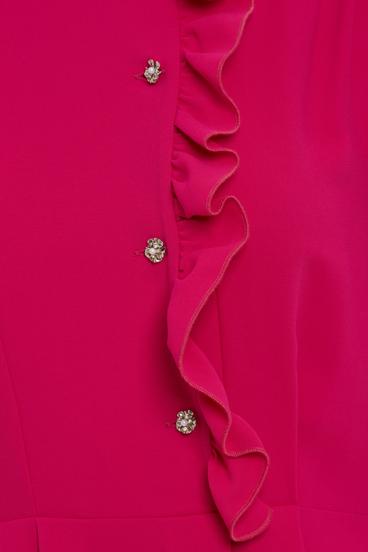 Fırfır Detaylı Uzun Kollu Taşlı Düğme Detaylı Maxi Elbise