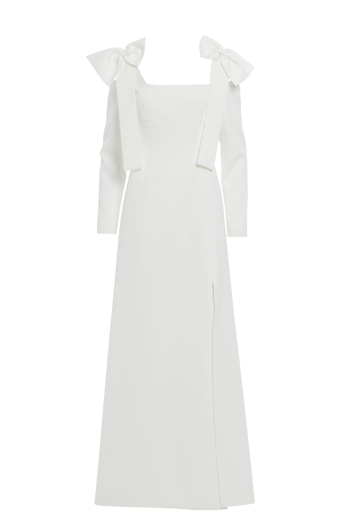 Omuz Üstü Fiyonk Detaylı Astarlı Uzun Elbise