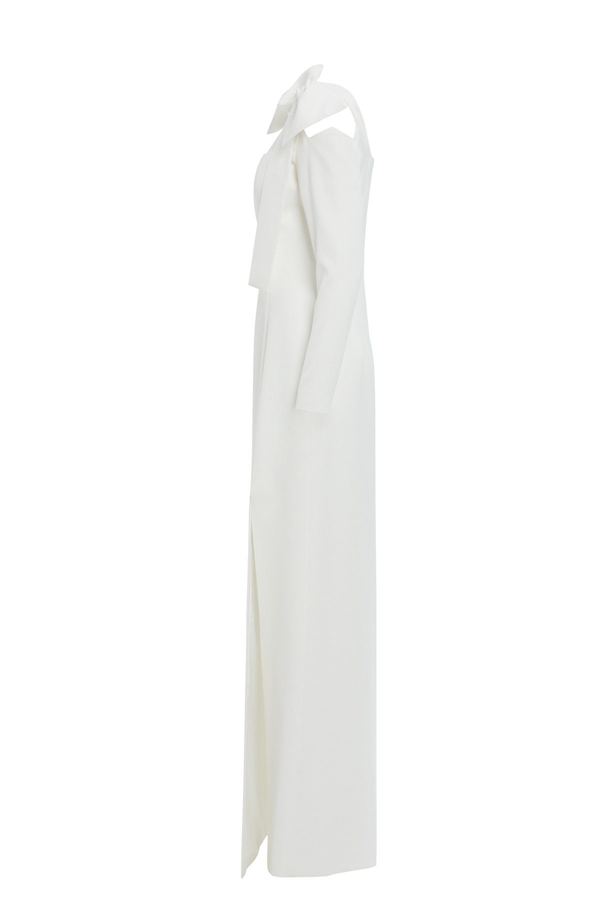 Omuz Üstü Fiyonk Detaylı Astarlı Uzun Elbise