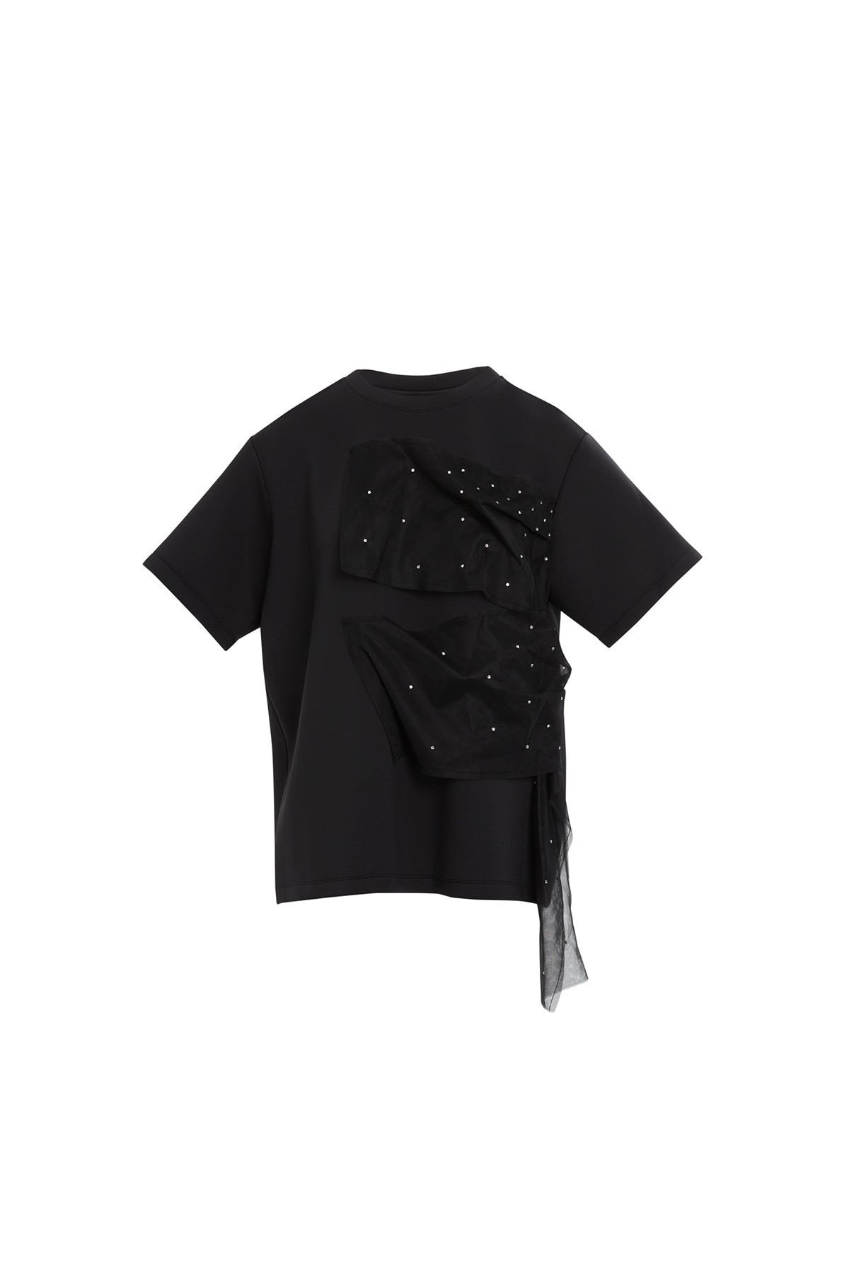 Tül Ve Boncuk Detaylı Siyah T-shirt