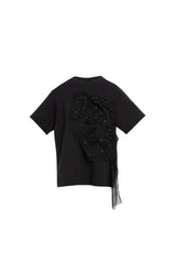 Tül Ve Boncuk Detaylı Siyah T-shirt