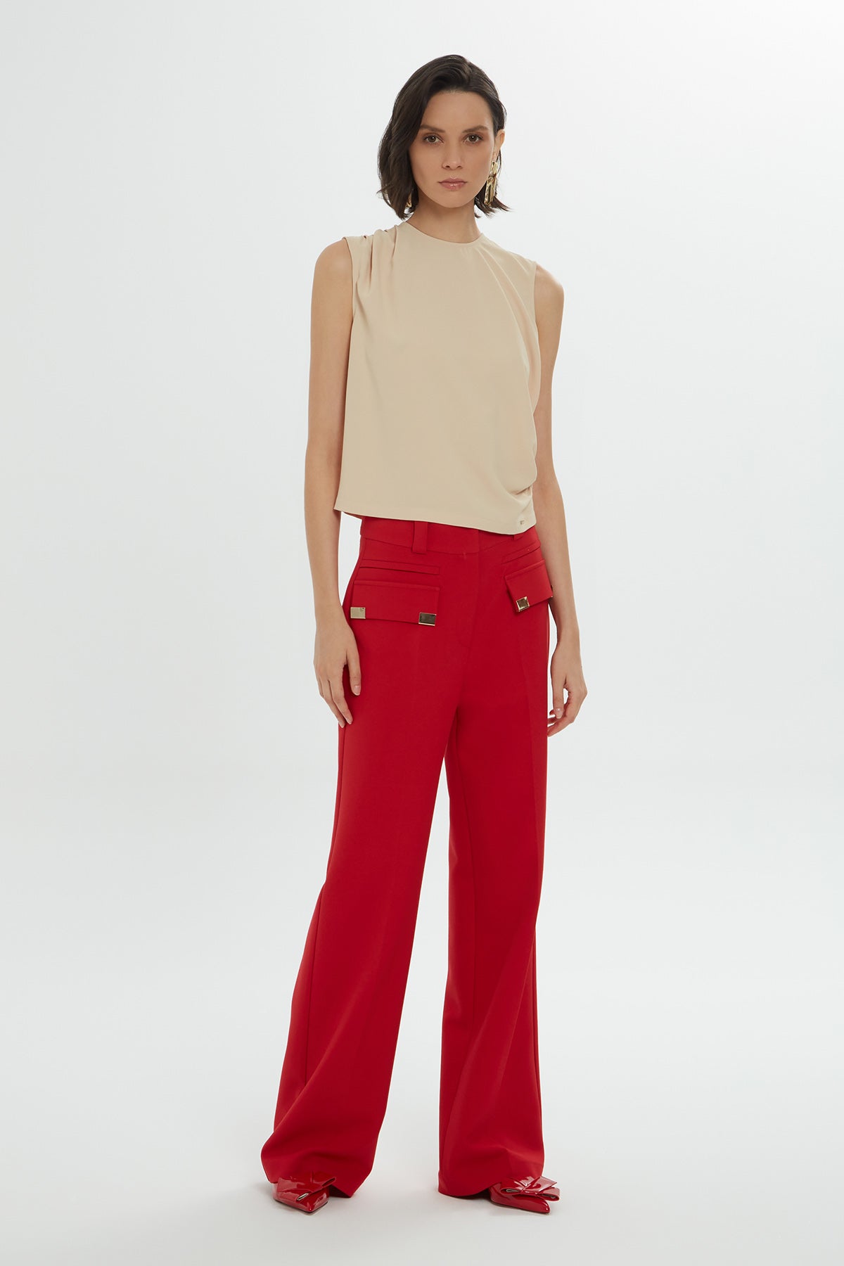 Kısa Kollu Arkası Fermuarlı Drapeli Bluz