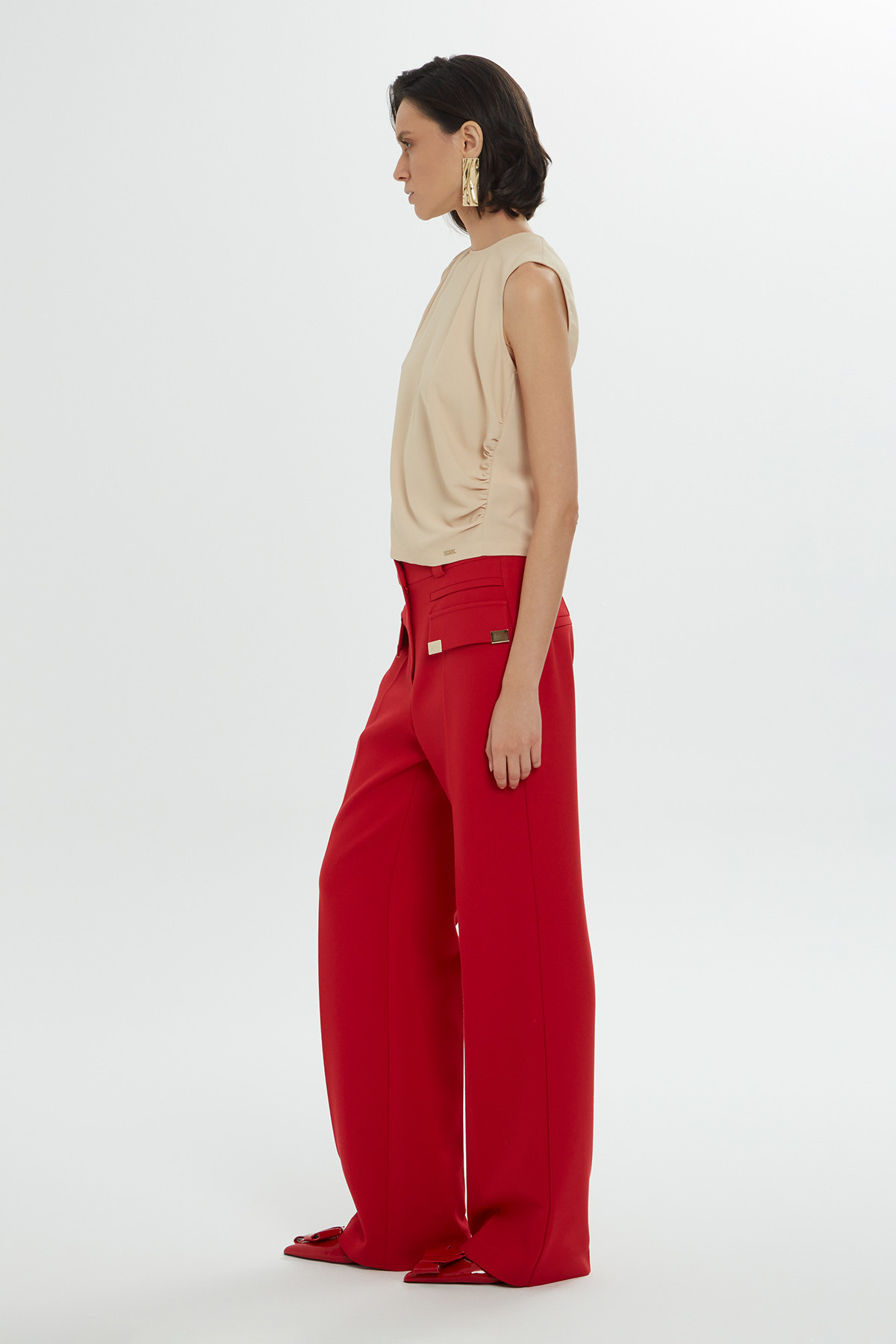 Kısa Kollu Arkası Fermuarlı Drapeli Bluz