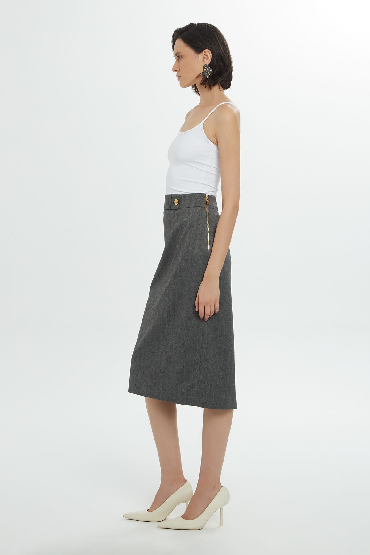 Fermuarlı Midi Kalem Etek