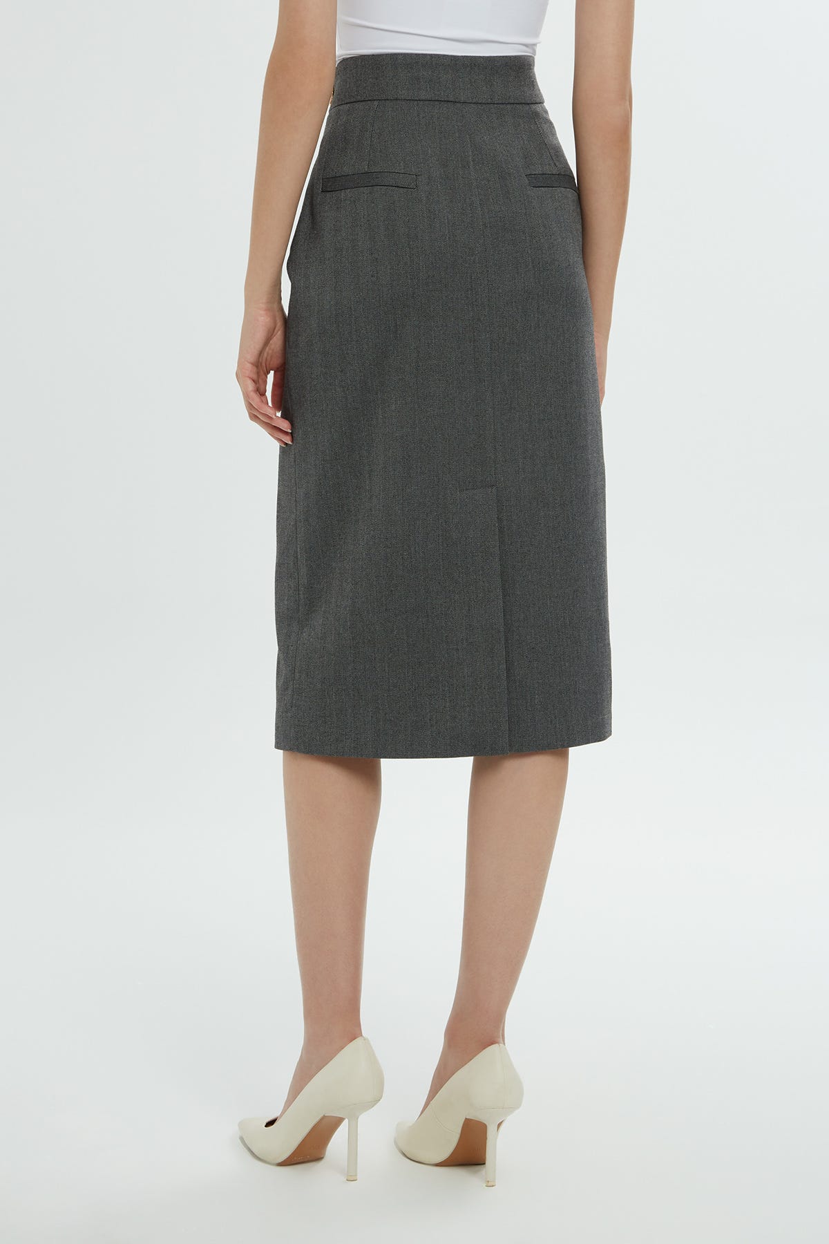 Fermuarlı Midi Kalem Etek