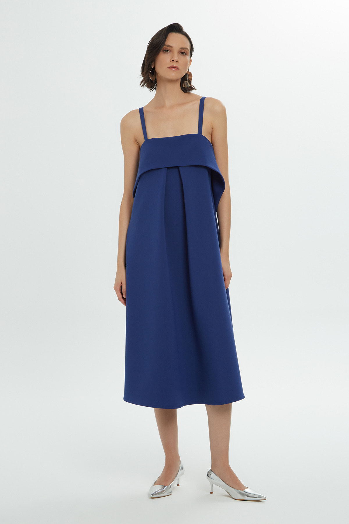 Askılı Drapeli Midi Elbise