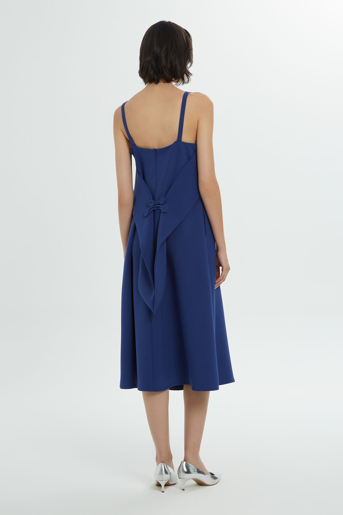 Askılı Drapeli Midi Elbise