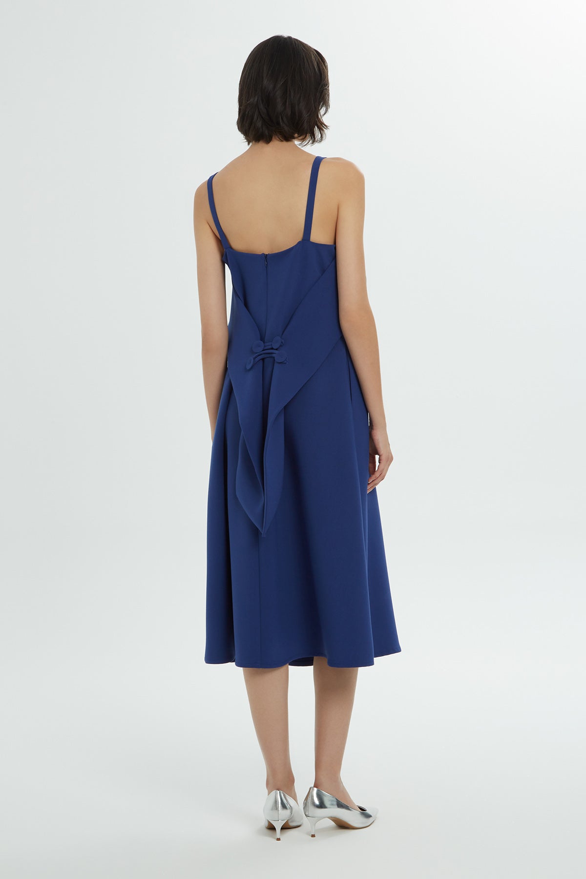 Askılı Drapeli Midi Elbise