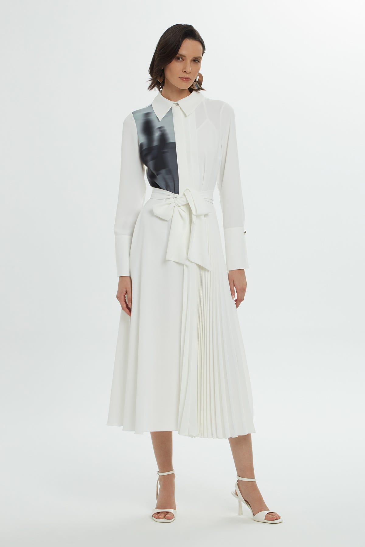 Gömlek Yaka Beli Kemerli Midi Boy Elbise