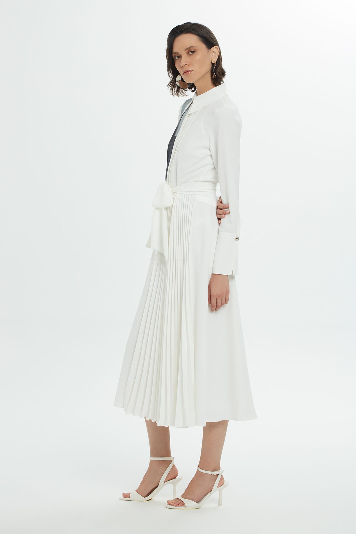 Gömlek Yaka Beli Kemerli Midi Boy Elbise