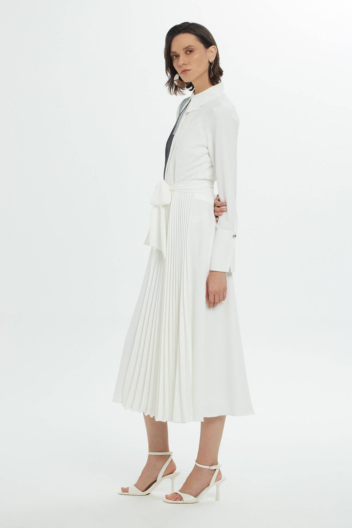 Gömlek Yaka Beli Kemerli Midi Boy Elbise