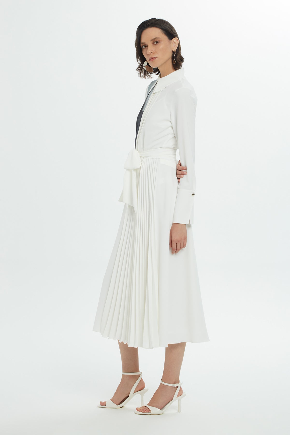 Gömlek Yaka Beli Kemerli Midi Boy Elbise