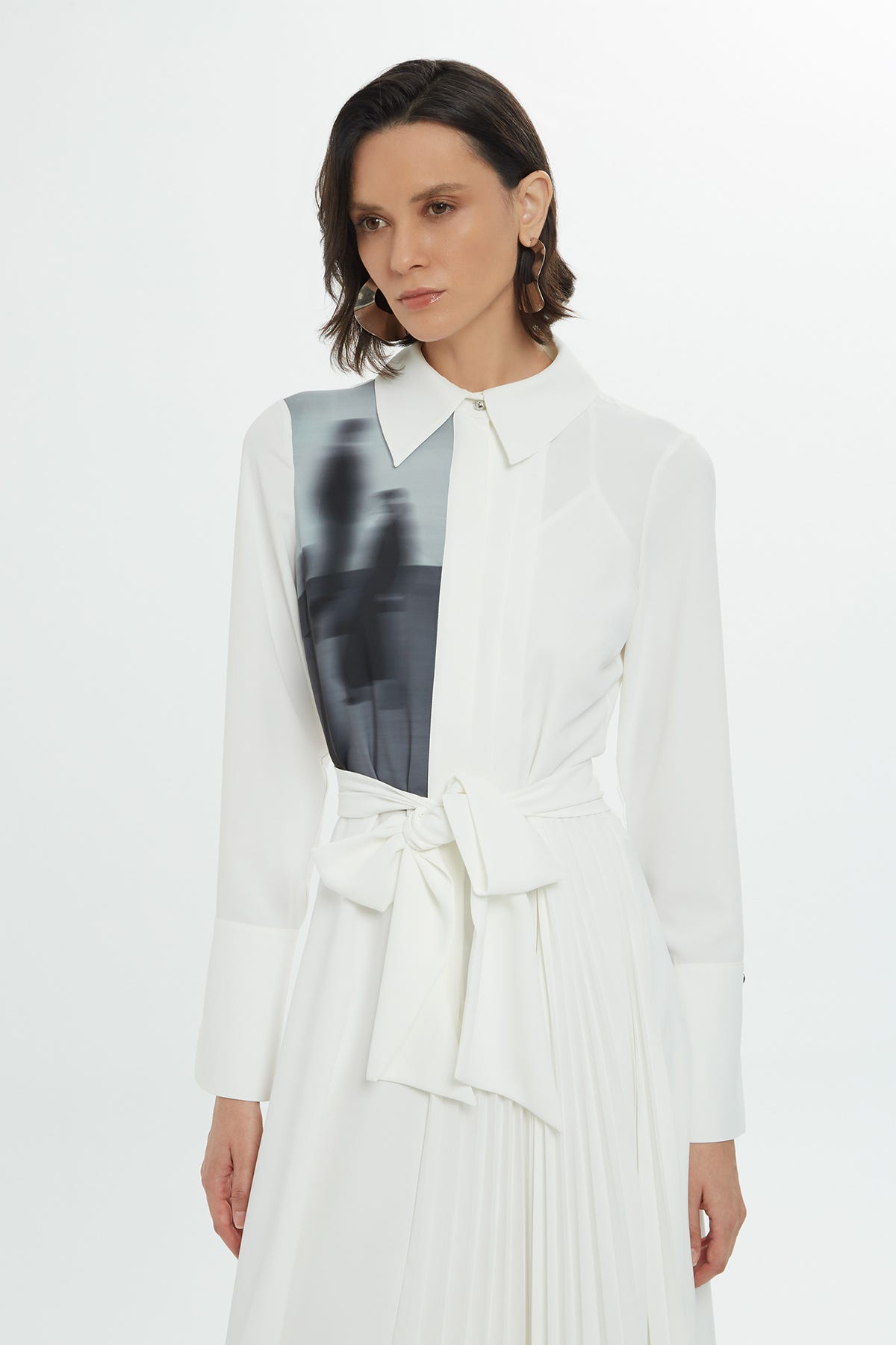 Gömlek Yaka Beli Kemerli Midi Boy Elbise